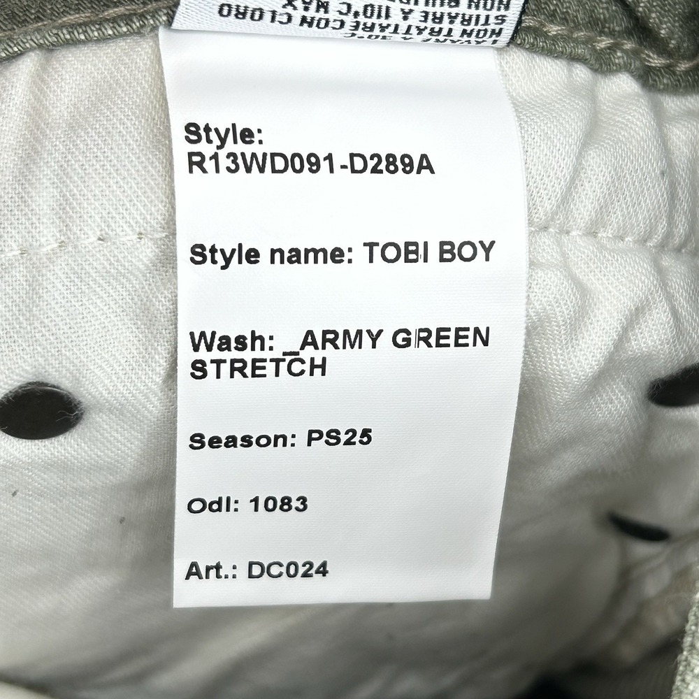 R13 Tobi Boy Jeans Women Size 26 Army Green Denim Made Italy Straight Leg - Picture 6 of 12